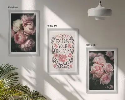Set di quadri incorniciati con iscrizione Sogni di rose vintage