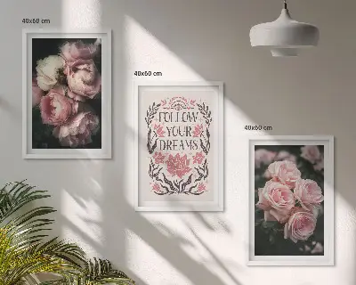 Set di quadri incorniciati con iscrizione Sogni di rose vintage