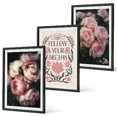 Set di quadri incorniciati con iscrizione Sogni di rose vintage