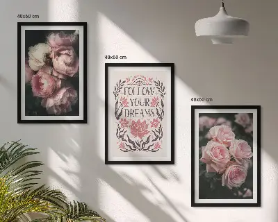 Set di quadri incorniciati con iscrizione Sogni di rose vintage