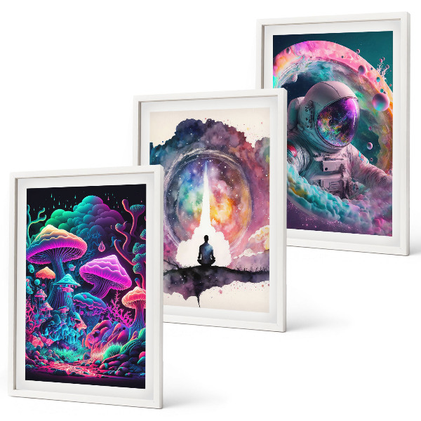 Set di 3 quadri Illustrazioni fantasy colorate