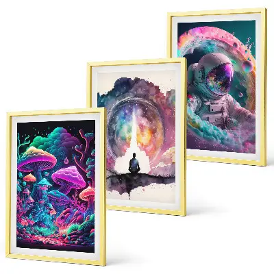 Set di 3 quadri con illustrazioni fantasy colorate
