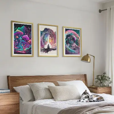 Set di 3 quadri con illustrazioni fantasy colorate