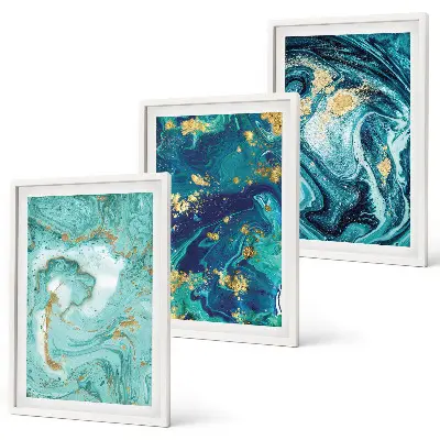 Set di 3 quadri con stampa di astrazione pittorica turchese
