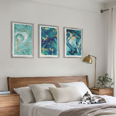 Set di 3 quadri Astrazione con pittura turchese