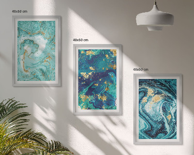 Set di 3 quadri Astrazione con pittura turchese