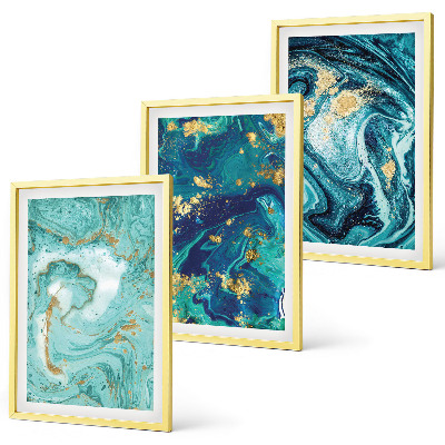 Set di 3 quadri Astrazione con pittura turchese