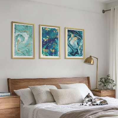 Set di 3 quadri Astrazione con pittura turchese