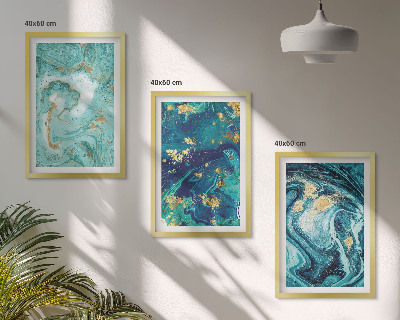 Set di 3 quadri Astrazione con pittura turchese