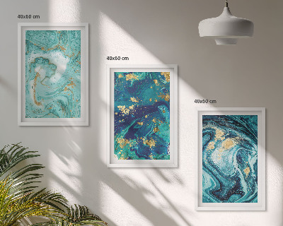 Set di 3 quadri Astrazione con pittura turchese