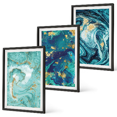 Set di 3 quadri Astrazione con pittura turchese