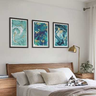 Set di 3 quadri Astrazione con pittura turchese