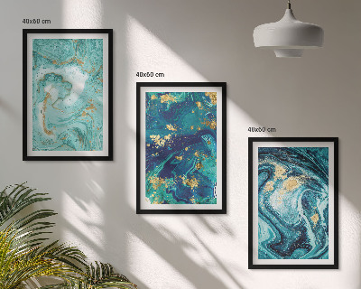 Set di 3 quadri Astrazione con pittura turchese