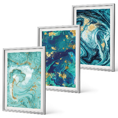 Set di 3 quadri Astrazione con pittura turchese
