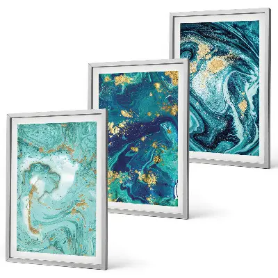 Set di 3 quadri con stampa di astrazione pittorica turchese