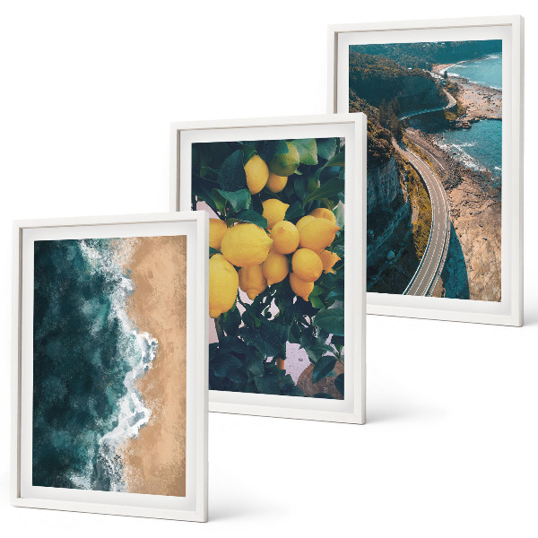 Set di 3 quadri spiaggia sul mare limoni montagne