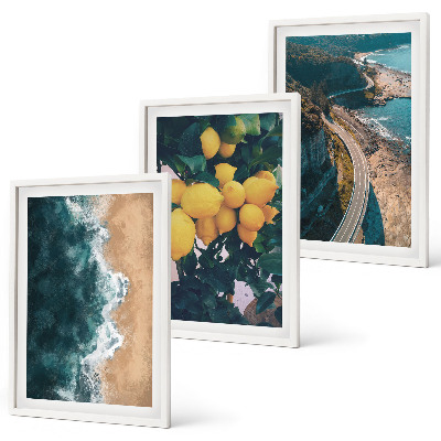 Set di 3 quadri spiaggia sul mare limoni montagne