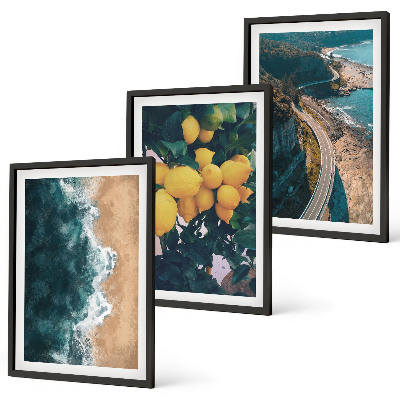 Set di 3 quadri spiaggia sul mare limoni montagne