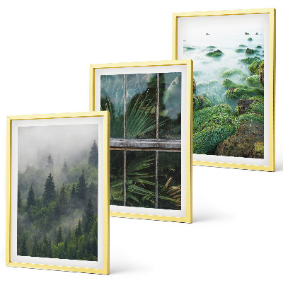 Set di 3 quadri Nebbia della foresta, sponda del fiume, serra