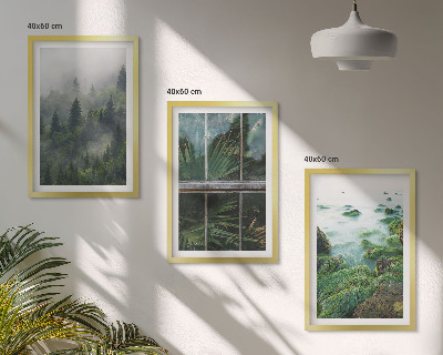 Set di 3 quadri Nebbia della foresta, sponda del fiume, serra