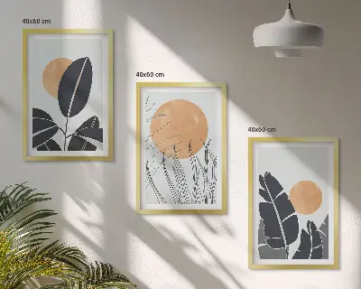 Composizione di quadri con piante grandi in stile minimalista