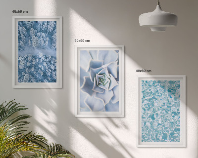Set di quadri incorniciati Acqua di fiori blu della foresta invernale