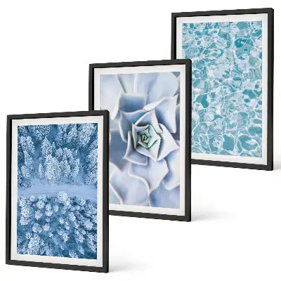 Set di quadri incorniciati con stampa di fiori blu in una foresta invernale