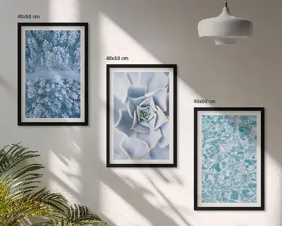 Set di quadri incorniciati con stampa di fiori blu in una foresta invernale