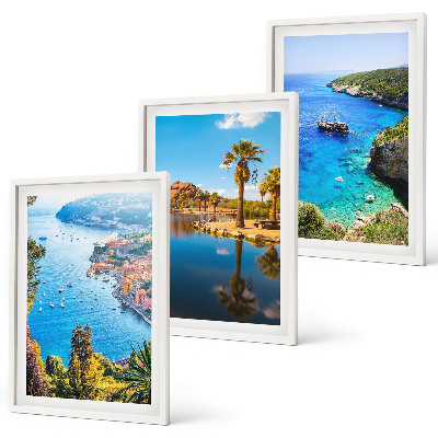 Set di 3 quadri Palme in riva al mare, acqua blu