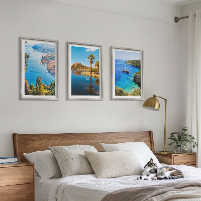 Set di 3 quadri Palme in riva al mare, acqua blu