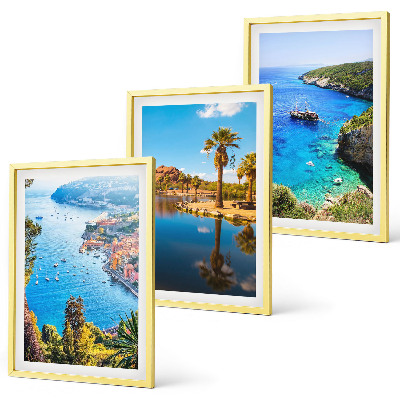 Set di 3 quadri Palme in riva al mare, acqua blu