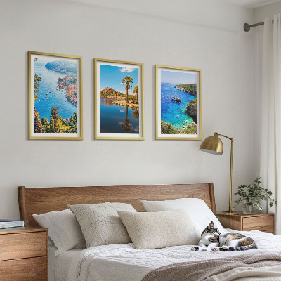Set di 3 quadri Palme in riva al mare, acqua blu