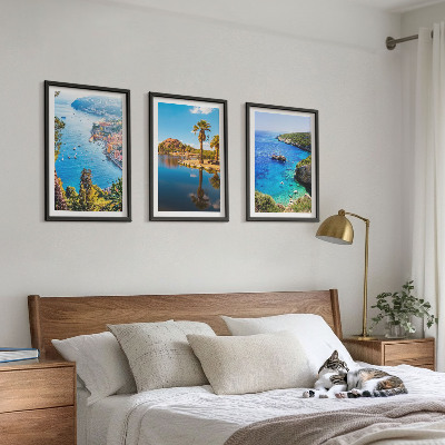 Set di 3 quadri Palme in riva al mare, acqua blu