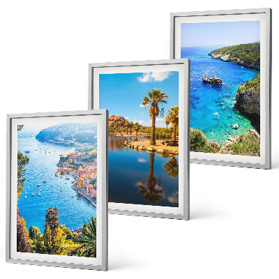 Set di 3 quadri Palme in riva al mare, acqua blu