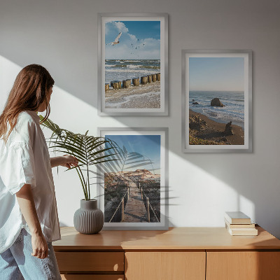 Composizione di quadri onde della spiaggia molo panoramico passeggiata