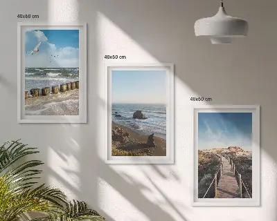 Composizione di quadri con paesaggio del molo e passeggiata sulla spiaggia