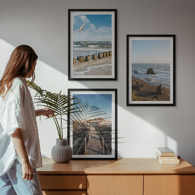 Composizione di quadri onde della spiaggia molo panoramico passeggiata