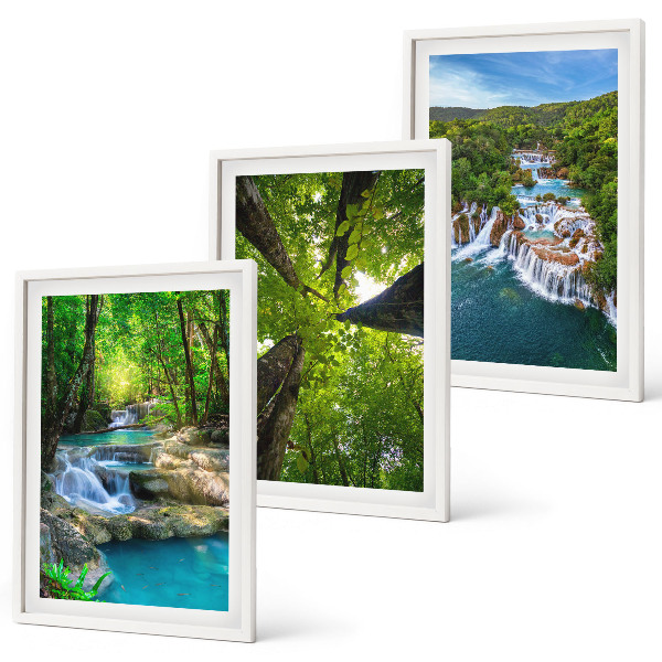 Set di quadri incorniciati Cascate foresta verde acqua
