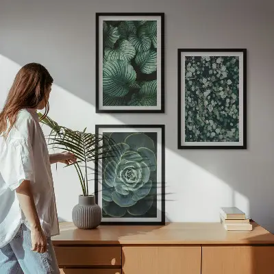 Set di quadri incorniciati con motivo di foglie verdi in stile succulente