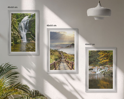 Set di 3 quadri cascate montagne nuvole autunno