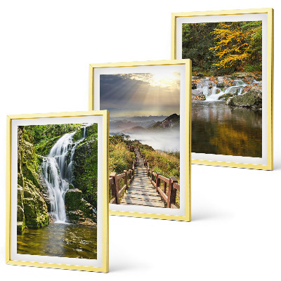Set di 3 quadri cascate montagne nuvole autunno