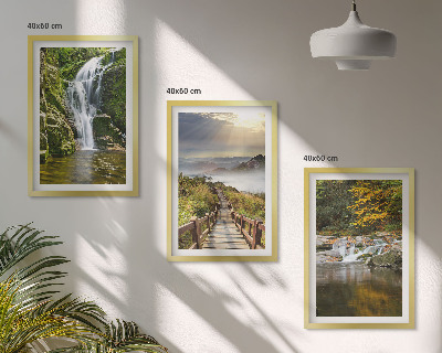 Set di 3 quadri cascate montagne nuvole autunno