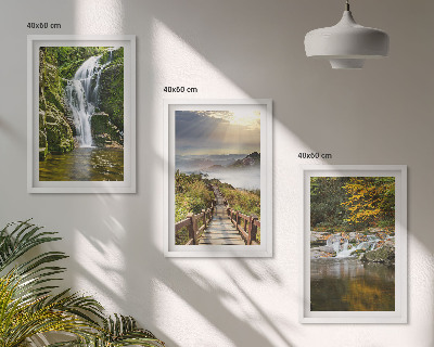 Set di 3 quadri cascate montagne nuvole autunno