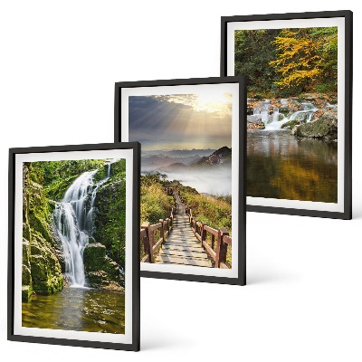 Set di 3 quadri cascate montagne nuvole autunno