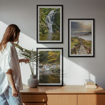 Set di 3 quadri cascate montagne nuvole autunno