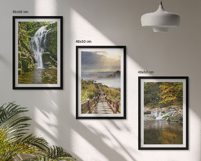 Set di 3 quadri cascate montagne nuvole autunno