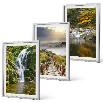 Set di 3 quadri cascate montagne nuvole autunno