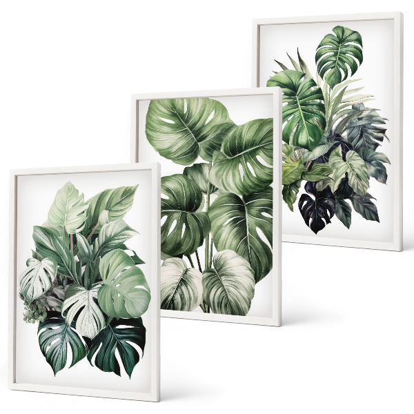 Set di 3 quadri Foglie tropicali verdi ad acquerello