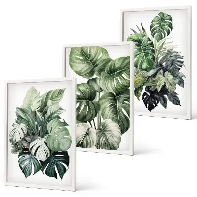 Set di 3 quadri con foglie tropicali verdi ad acquerello