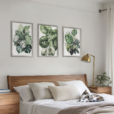 Set di 3 quadri Foglie tropicali verdi ad acquerello